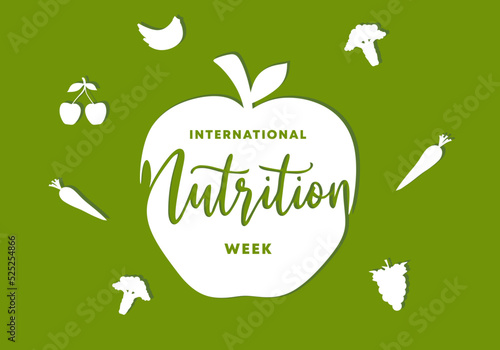 International nutrition week day with white fruit and big apple on 1 to 7 September.