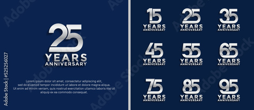 set of anniversary logotype silver color on blue background for celebration moment