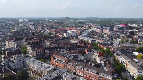 Commune Of Valenciennes With View Of Business Buildings In Hauts-de-France, France. aerial photo