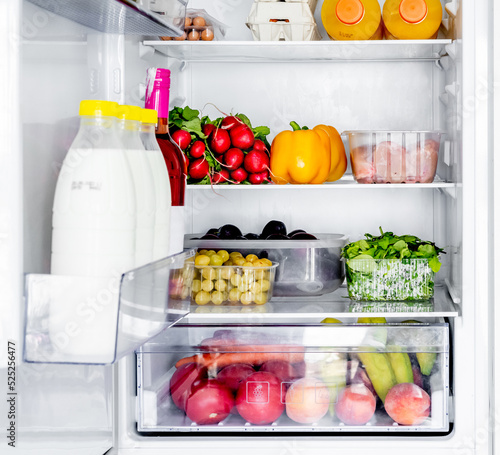 Fridge with fruits and vegetables