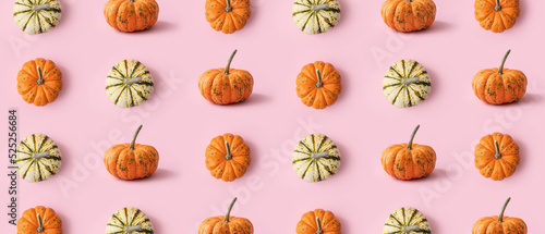 Many pumpkins on pink backg...