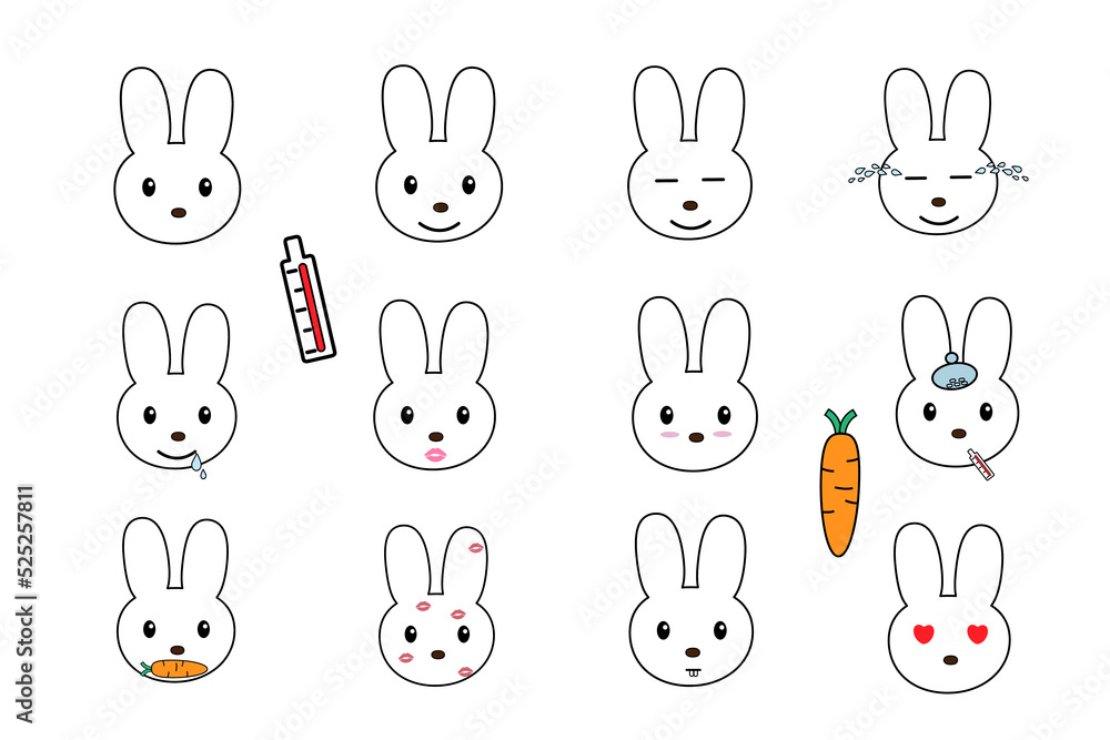 Set of cute little rabbit characters with gift box,  For children decor, nursery design, banner, emblem, pattern
