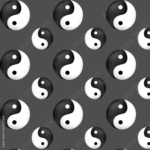 Yin yang vector seamless pattern on gray black background Design of flyers  tiles  clothes and wrapping paper.