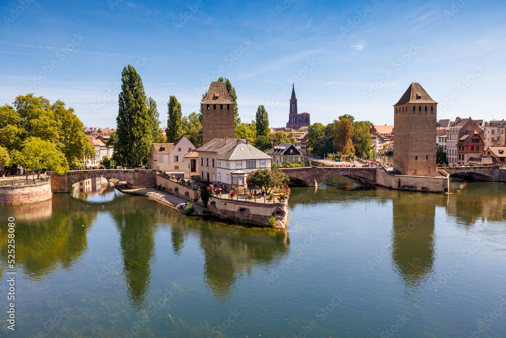 barrage vauban and Strasbourg Cathedral with Ill River in Alsace