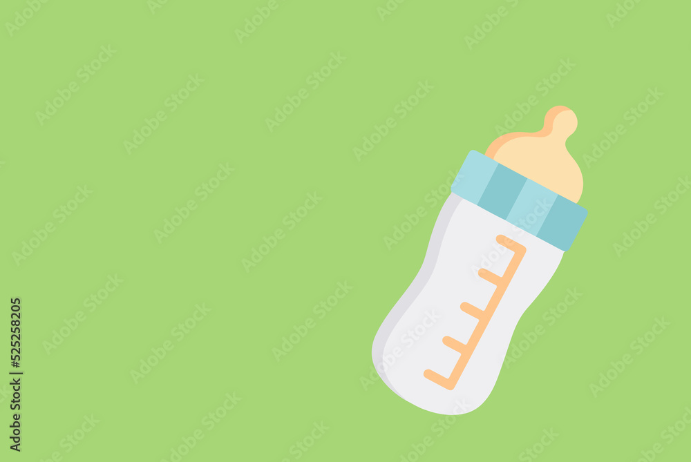 Nutrition baby bottle in plastic container for newborns, drink white isolated on green background. Nutrition baby bottle in plastic container for newborns, drink white isolated on green background.