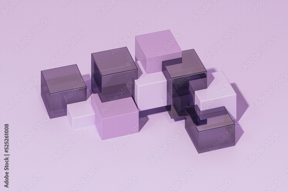 Fototapeta premium Abstract 3d render, blue and purple geometric composition, background design. Light background with copy space. 3D trendy for web page, presentation, studio.