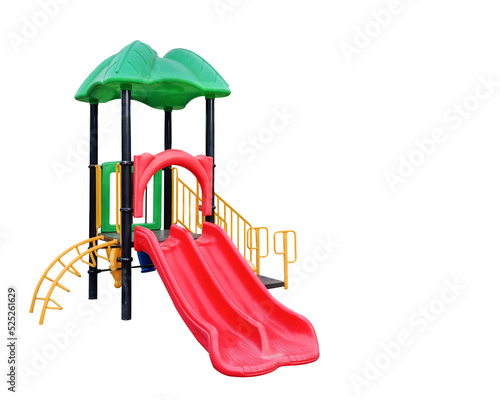 Outdoor slide children playground set clipping path isolated on white background.