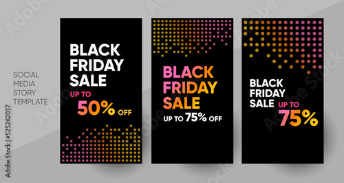 Social media Black Friday promo story or post template, editable social media template. Background for social media promotion sale design vector. Banner Template. Vector illustration.