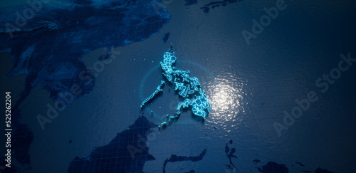 Abstract  geometric futuristic concept 3d Map of Philippines with borders as scribble,  blue neon style. 3d rendering