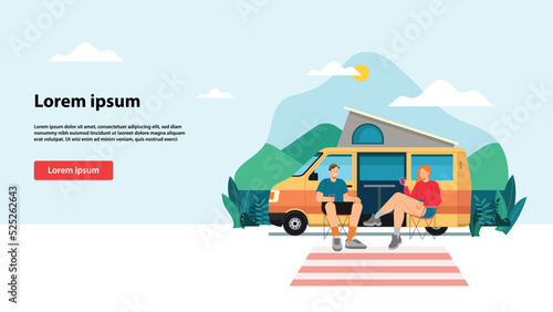 Camper Van Camping by The Lake Landing Concept © Rizal