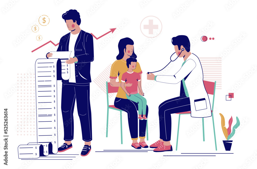 Medical services price rising flat vector scene Medical services price rising flat vector scene