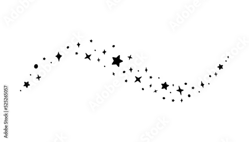 Magic stars silhouette in simple style, vector illustration. Shiny stick for print and design, hand drawn. Night sky a background, magician cast spell, fairy stars and sparkles