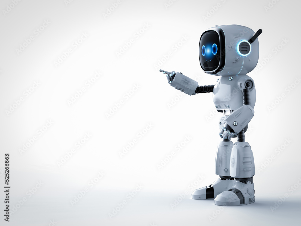 Small robot assistant finger point Small robot assistant finger point