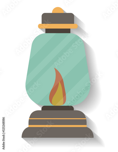 Vintage camping lantern icon vector illustration isolated on white background. Campsite equipment in flat design. Hiking traveling, nature vacation concept.