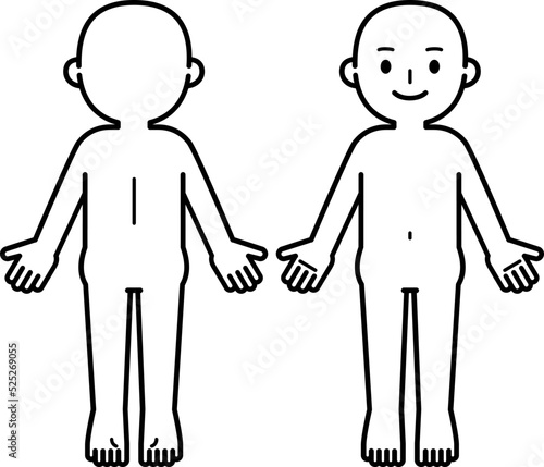 デフォルメした裸の人物の前面と背面の線画