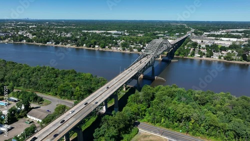 Delaware River Turnpike Toll Bridge. Aerial at border between New Jersey and Pennsylvania. photo