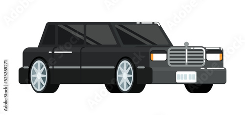 Black luxury limousine icon isolated on white background vector illustration. Modern automobile, people transportation, auto vehicle in flat style.