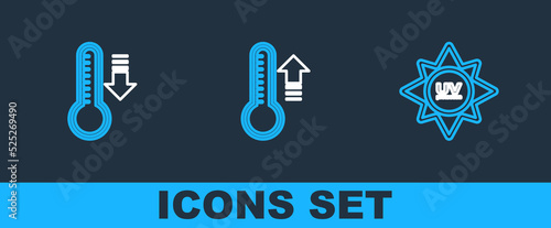 Set line UV protection, Meteorology thermometer and icon. Vector