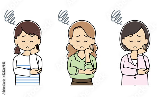 困る　悩む　頬杖　大人　女性　イラスト
