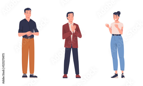 Cheerful applauding people set.Positive business people clapping hands with enthusiasm flat vector illustration