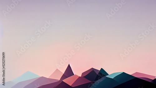 Low poly mountains. Minimal polygonal background with pastel colors. Clean modern 4k wallpaper for web design. Beautiful smooth colorful design. © Fortis Design