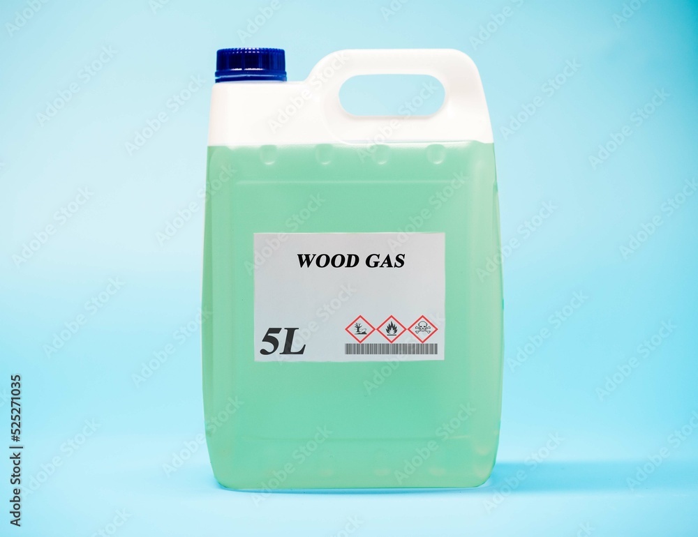 Biofuel in chemical lab in glass bottle Wood Gas