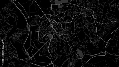 Dark black Antananarivo city area vector background map, roads and water illustration. Widescreen proportion, digital flat design.