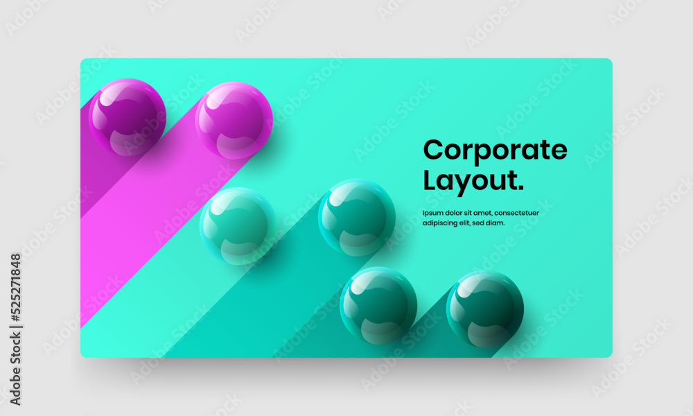 Trendy realistic balls website screen concept. Bright journal cover design vector template.
