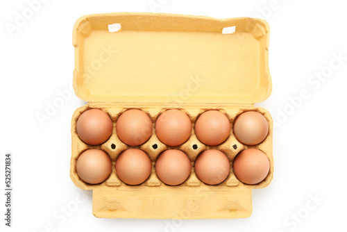 Egg box with eggs isolated on white background
