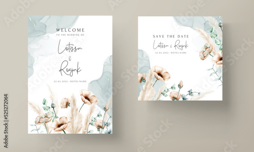 elegant bohemian wedding invitation card with hand drawn wildflowers