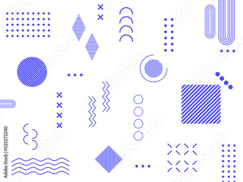 Memphis geometric patterns used for wallpaper background. Fashion 80s 90s design, style art background or modern design with basic shapes. retro elements for web, vector blue background. 