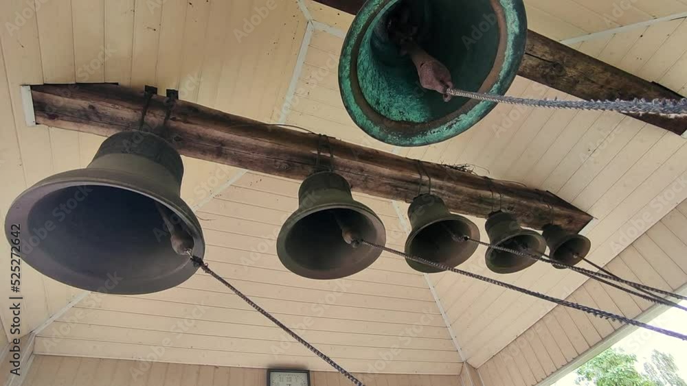 Wideo Stock Ring the bells. Ringing church bells. Bell tower inside