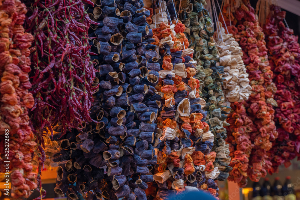 dried vegetables. eggplant, tomato, dried pepper. Edible vegetables. Turkish culture
