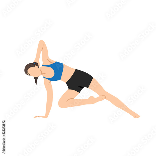 Woman doing Side plank with bottom knee bent exercise. Flat vector illustration isolated on white background