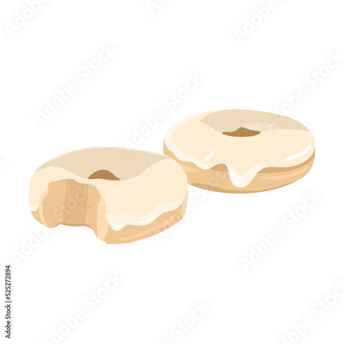 Flat illustration of tasty flavored donuts with glazing. Sugar glaze doughnut. Flat vector illustration isolated on white background