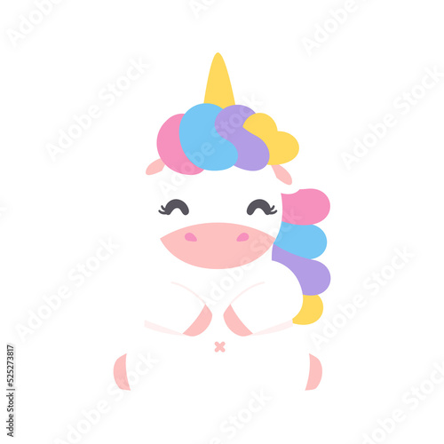 Cute unicorn horse cartoon set With a rainbow pastel shooting star Isolated on background