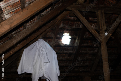 blurred image of ghost in the attic haunted house for Halloween