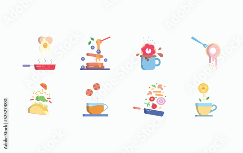 Food levitation and ingredients flying icon set