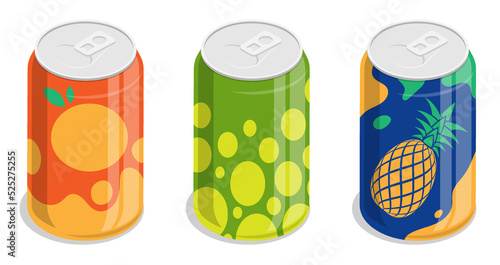 Isometric aluminum can with soft drinks. Storing cocktails and soda in jar. 3d vector isolated on white background