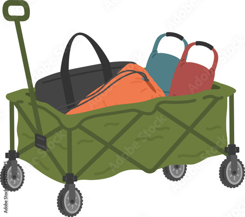 荷物を積んだ、アウトドアワゴンのイラスト