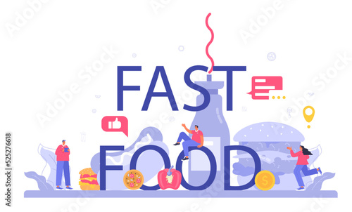 Fast food typographic header. Hamburger, shawarma, hot dogs