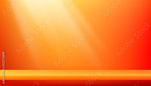 Orange display for Autumn or Fall background,3d Room Studio and shelf with light and Shadow.Vector illustration Gallery room.Minima scene backdrop shooting for products presentation,promotion or Sales