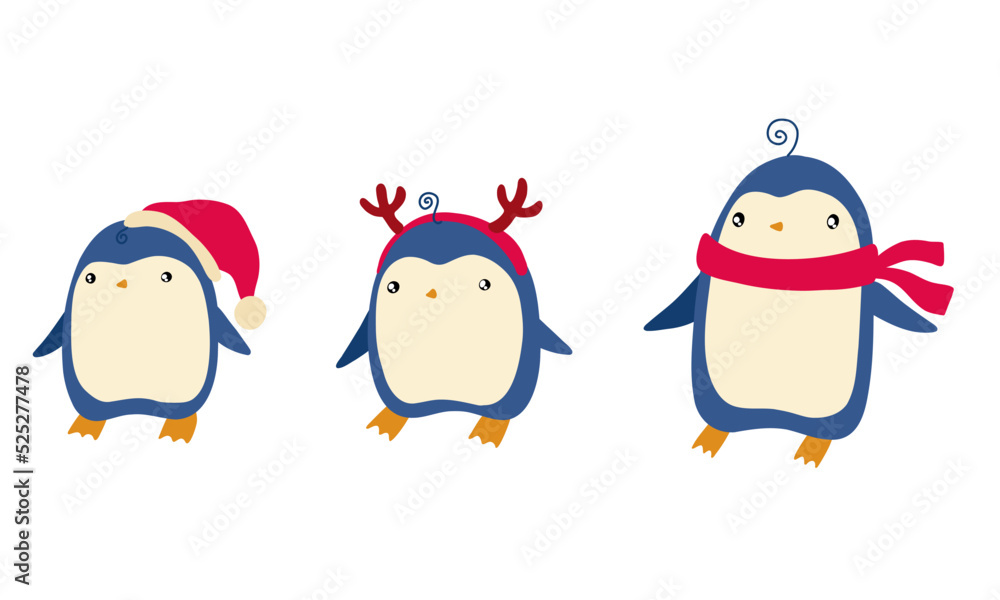 Christmas penguin in new year hats and scarves. Winter penguins set. cartoon cute bird character. Stock vector illustration on a white background. Christmas penguin in new year hats and scarves. Winter penguins set. cartoon cute bird character. Stock vector illustration on a white background.