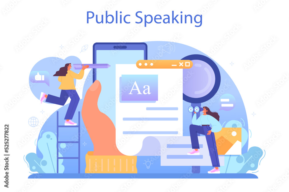 Speechwriter concept. Professional speaker or journalist write a content Speechwriter concept. Professional speaker or journalist write a content