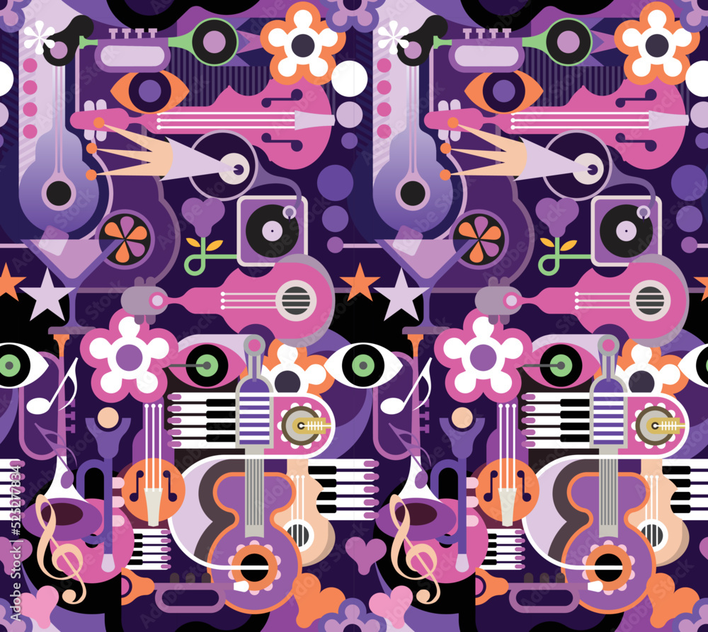 Abstract musical decorative seamless vector background design. Retro style artwork of music concert and chillout party. Abstract musical decorative seamless vector background design. Retro style artwork of music concert and chillout party.