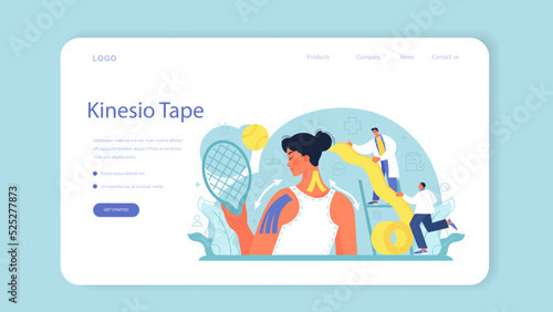 Sports medicine web banner or landing page. Doctor helping