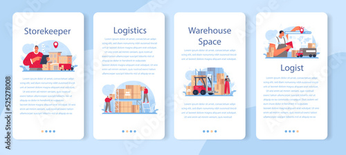 Logistic and delivery service mobile application banner set.