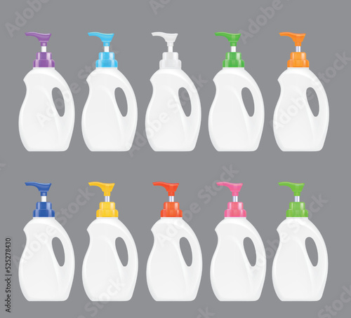 Set of detergent plastic bottles with chemical cleaning product isolated on white background.illustration vector