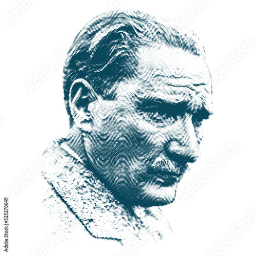 Isolate Portrait of Mustafa Kemal Atatürk (1881-1938), founder and first president of the Turkish Republic.
