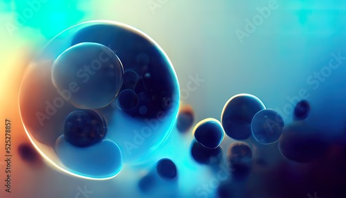 Microscopic particles. Molecules, molecular cell. Close up of a mirco organism, biological illustration. Science, medical, element. 3D render.